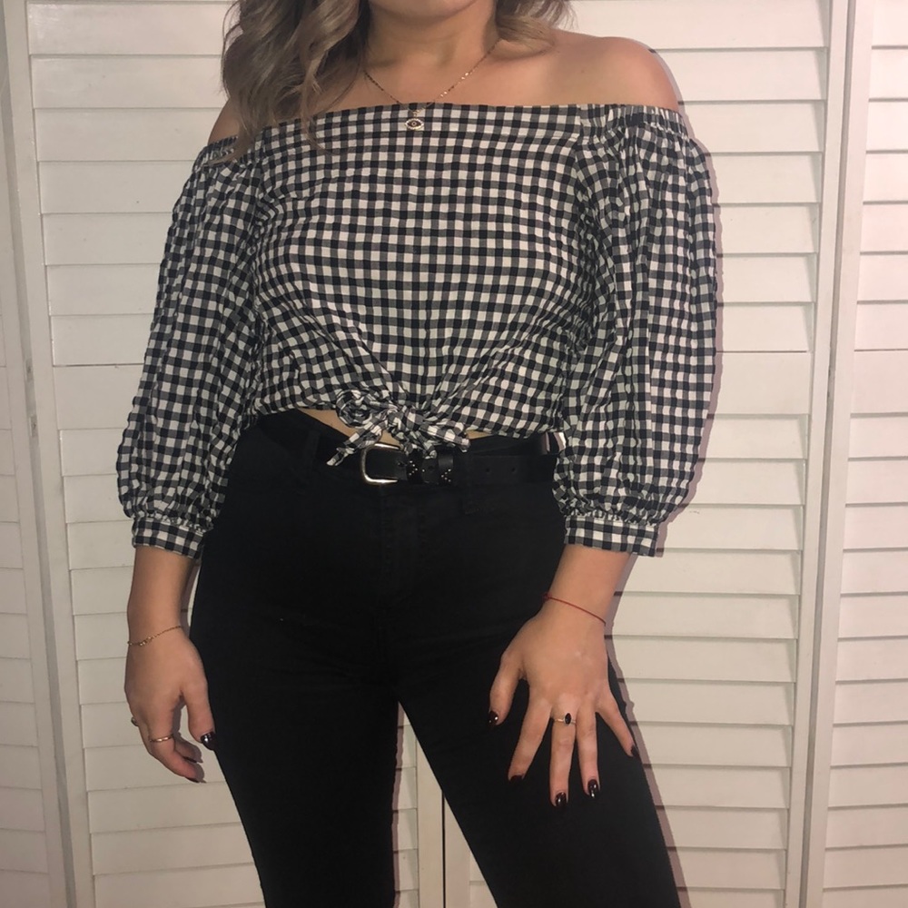 Forever 21 gingham off the shoulder top